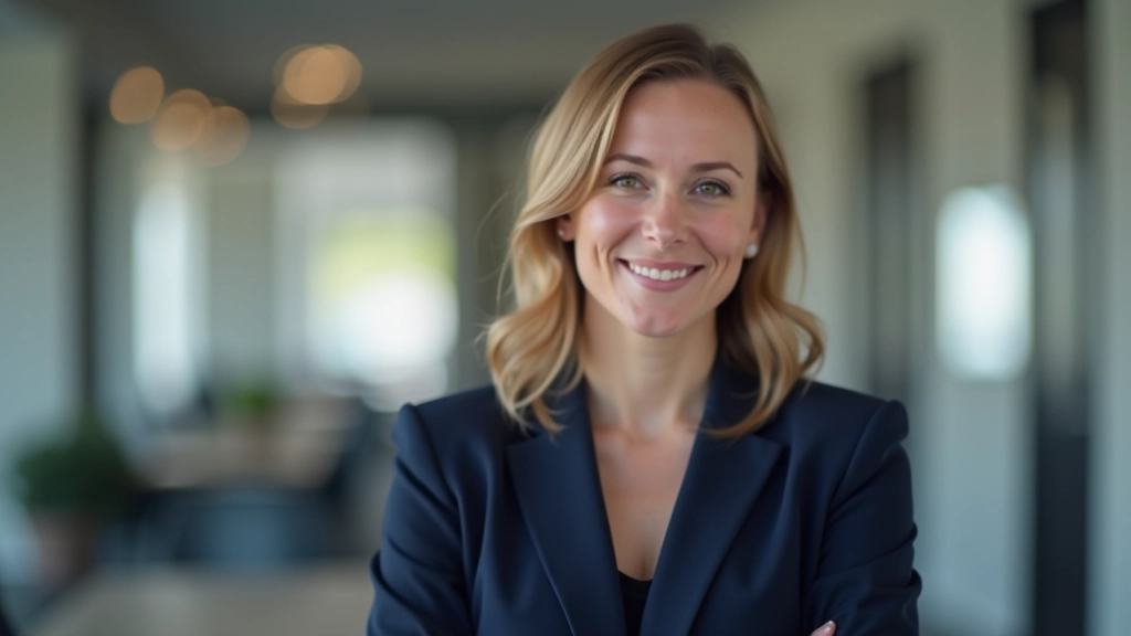 Femme consultant en efficacité, portrait depuis la poitrine, sourire confiant, bureau moderne, lumière naturelle